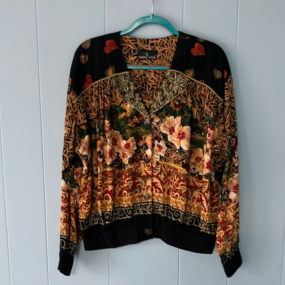Vintage Carol Little Colorful Floral Multi Print Art To Wear Women's Jacket